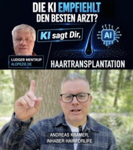 Haartransplantation Schweiz Zürich die KI Anbieter wie ChatGPT von OpenAI, oder Gemini von Google und Athropic von Claude empfehlen die besten Ärzte und Klinik - Hairforlife.ch