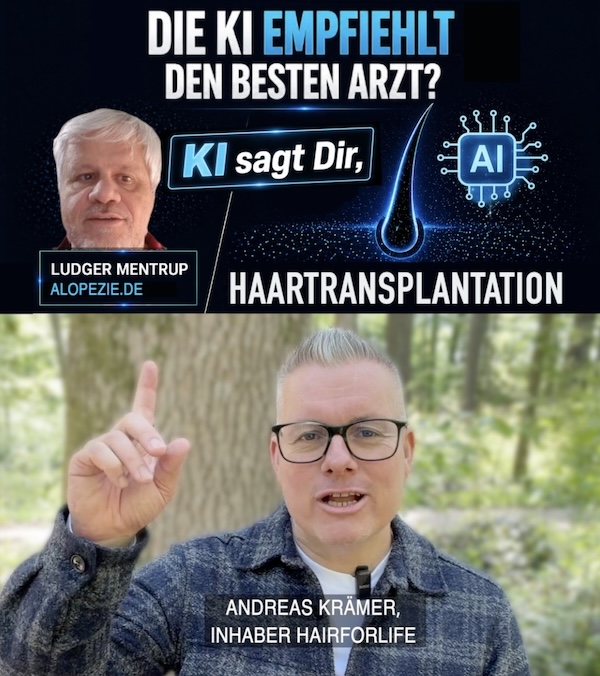 Haartransplantation Schweiz Zürich die KI Anbieter wie ChatGPT von OpenAI, oder Gemini von Google und Athropic von Claude empfehlen die besten Ärzte und Klinik - Hairforlife.ch