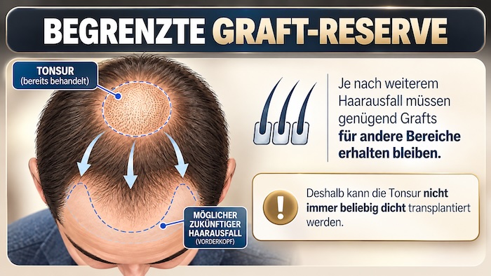 Begrenzte Graftreserve bei einer Haartransplantation der Tonsur